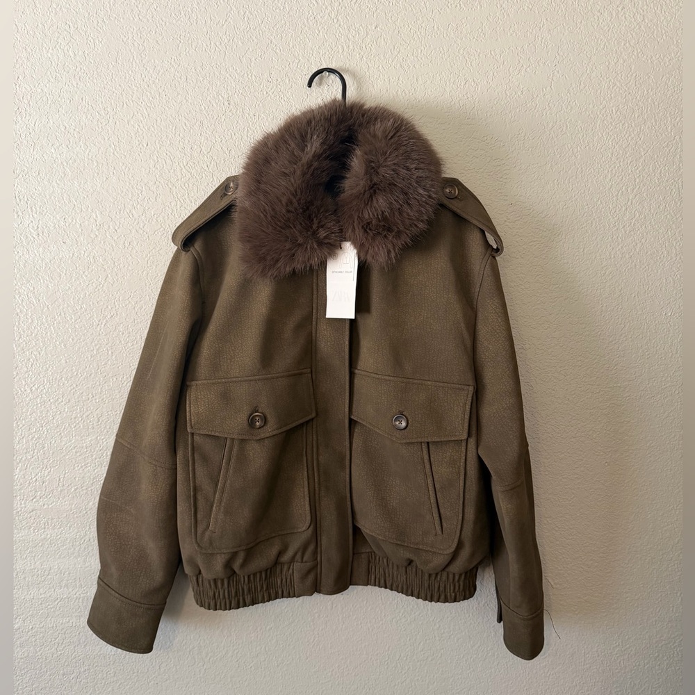 Zara women’s brown faux suede jacket size small